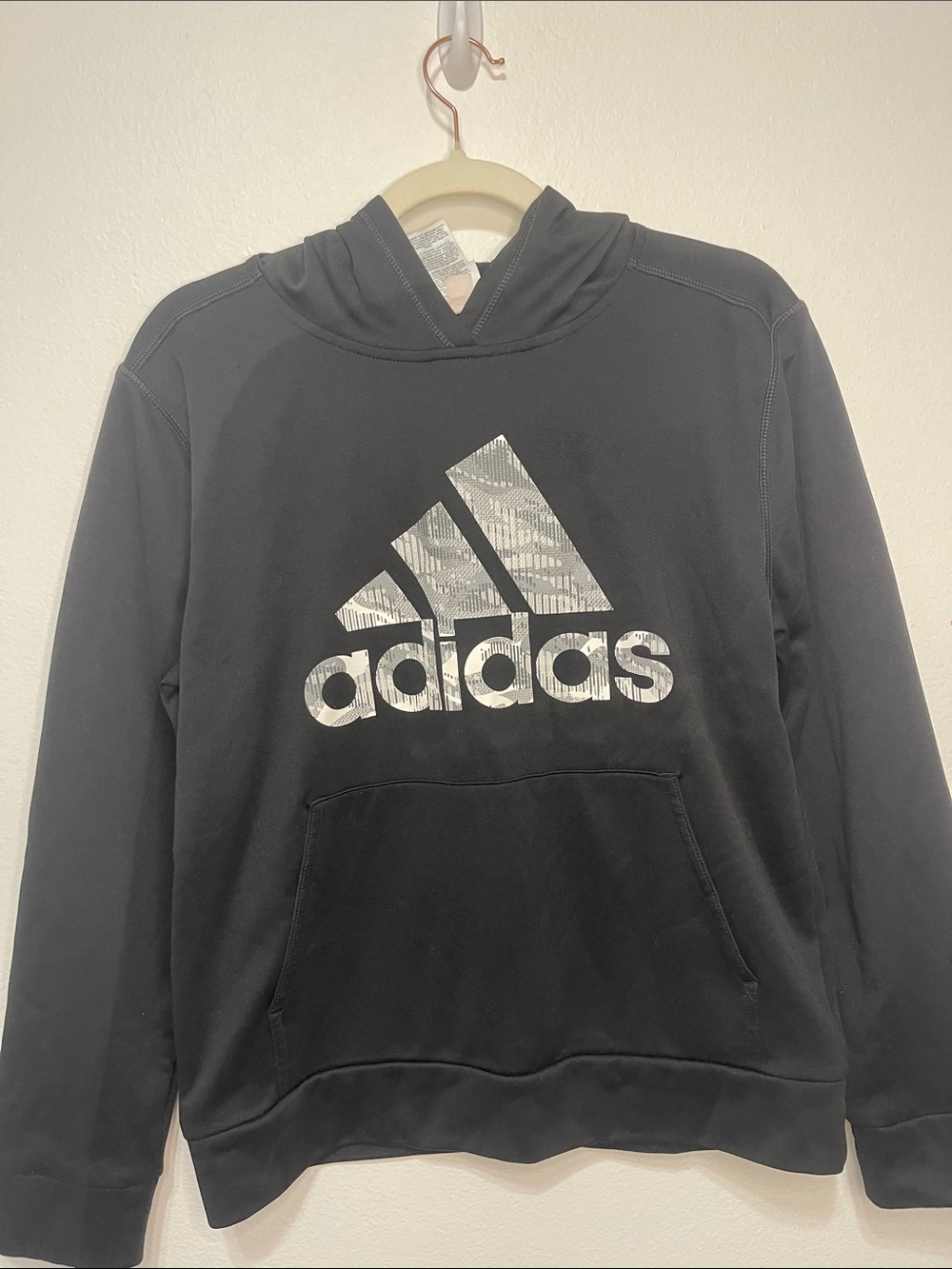 adidas Black Crewneck Hoodie with White Logo Size Large 14/16